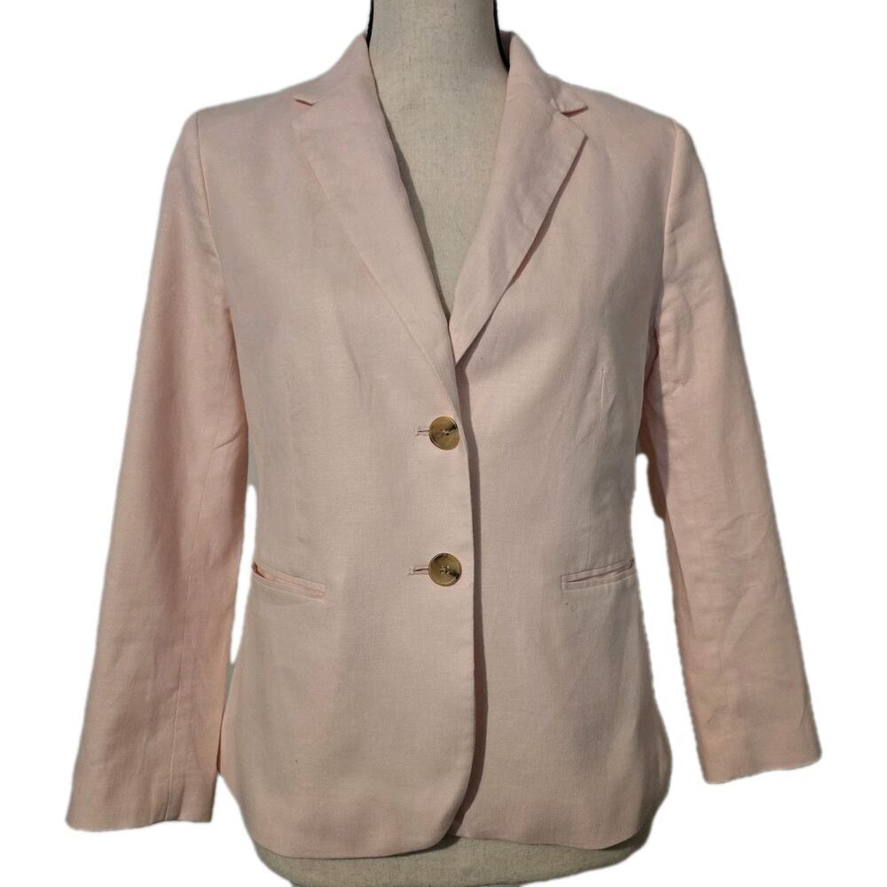 Banana Republic Blush Pink Linen Blend Tailored Blazer Preppy Womens Size 6 - Picture 1 of 8